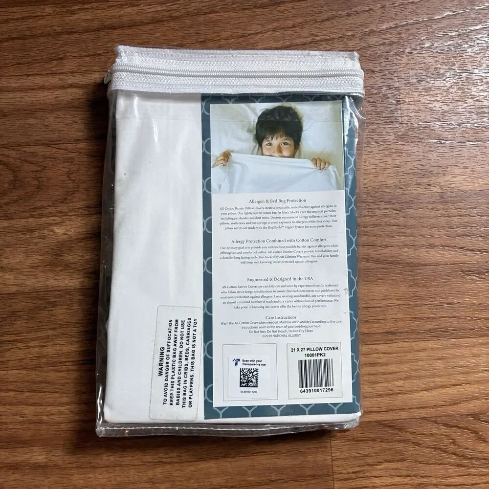 All-Cotton Comfortable Allergy Protection Pillow Cover. 21”x27” White. New
